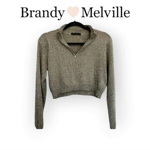 Brandy Melville Noella Heathered Grey Lightweight Quarter-Zip Knit Sweater S